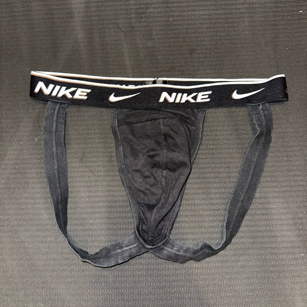 Nike Dri-FIT Essential Cotton Stretch jock strap in black.